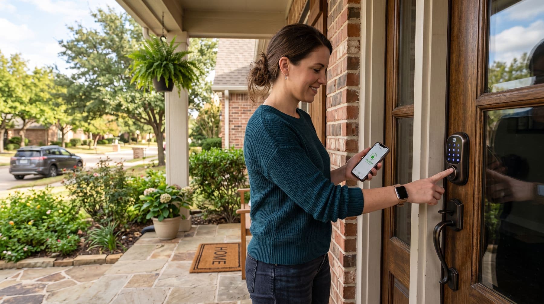 Woman Using Smart Lock