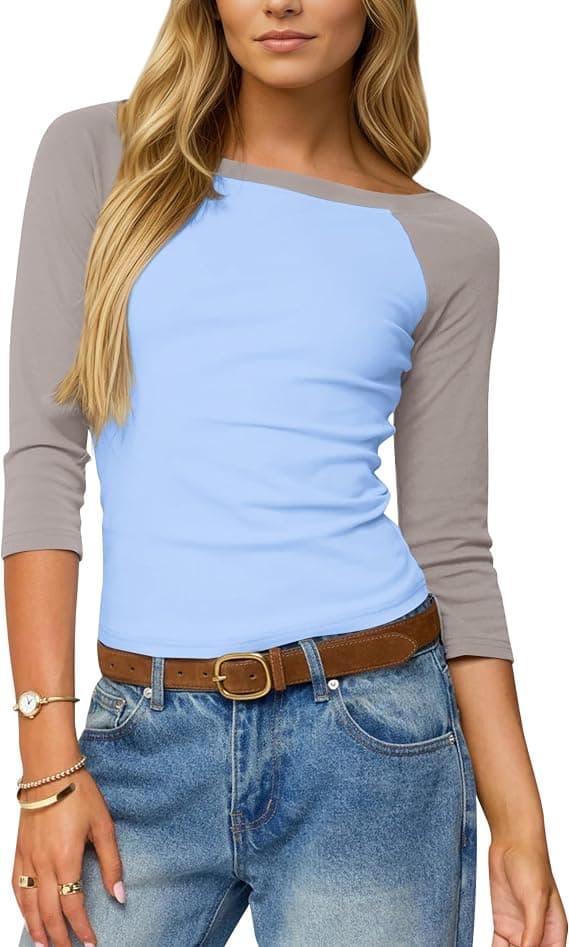 Trending Fashion: Women's Color Block Raglan Tee Top Contrast Quarter Sleeve Baby Shirt 9 Different Color Patterns under $20