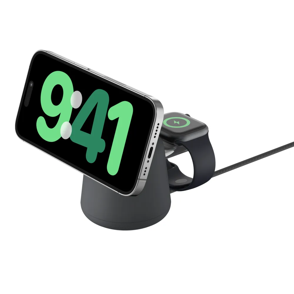 Belkin BoostCharge Pro 2-in-1 Wireless Charging Dock with MagSafe 15W, Charcoal $90