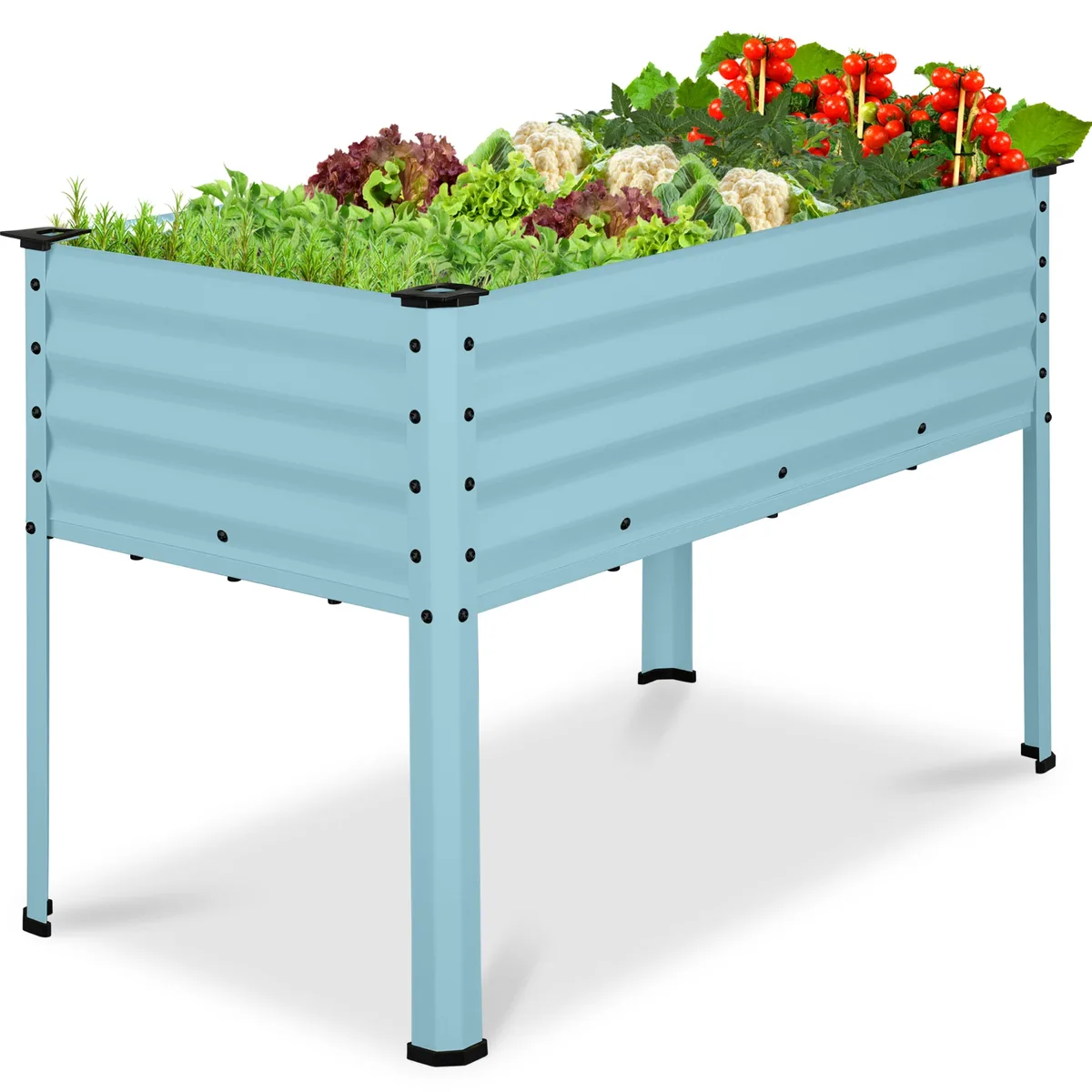 Elevated Galvanized Metal Garden Bed w/ Corner Protectors - 48x24x30in - Mist Blue