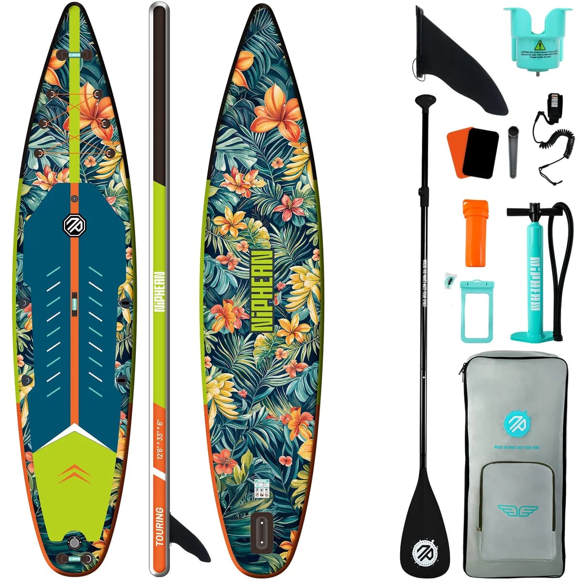 Niphean Pro Touring 12'6" Inflatable SUP Stand Up Paddle Board Neo Bloom Racer